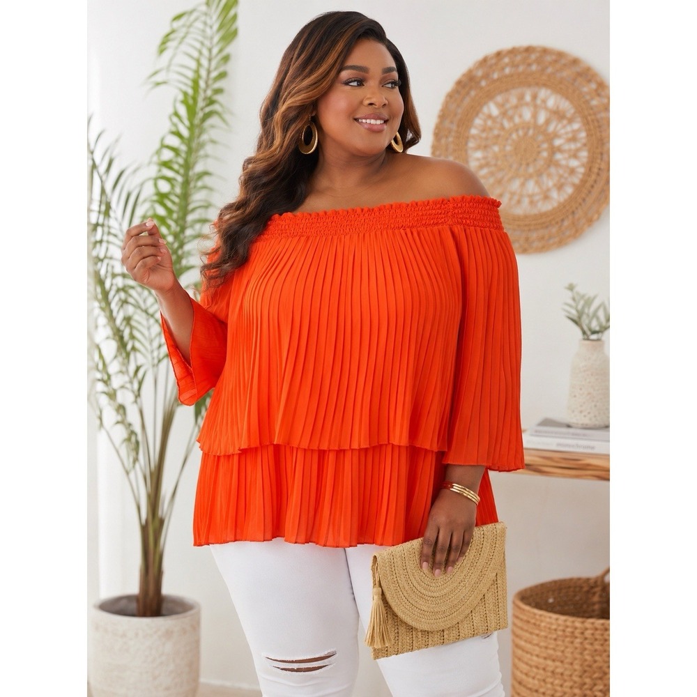 NWT Ashely Stewart Orange‎ Pleated Off-Shoulder Size 14/16